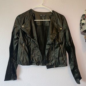 -faux leather cropped jacket